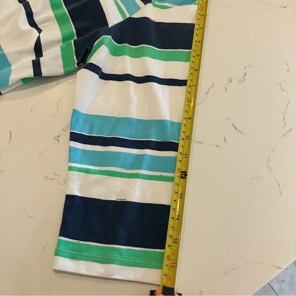 MAHI GOLD Womens Large Blue Green White Striped 3/4 Sleeve Stretch Cotton Dress - Picture 9 of 10